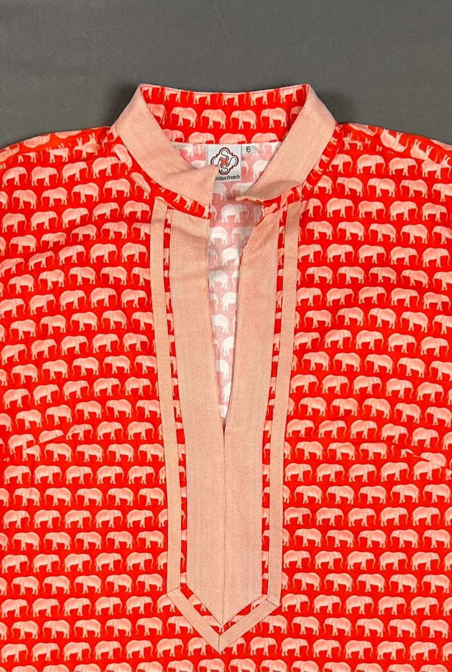 Sheridan French Red and Pink Elephant Print V-Neck Tunic Top Size 6